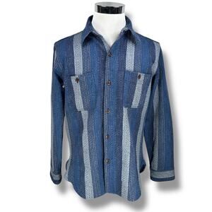Studio D’artisan Noragi Kasuri Sashiko Work Shirt Men’s 42 Blue Jacquard Button